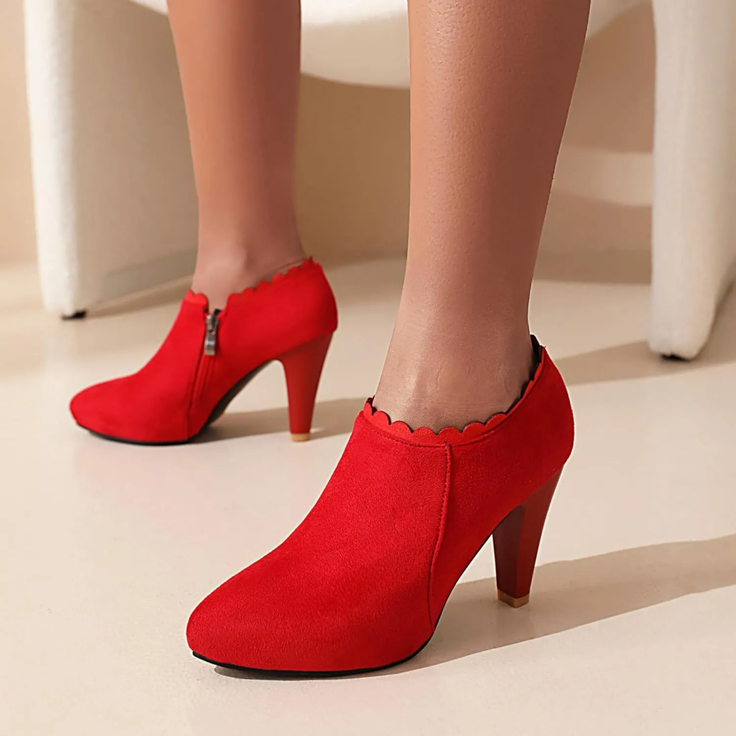Gicoiz Pointed Toe High Heels Women Office Loafers Zip Ankle Boots