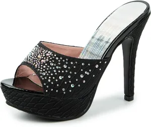 Gicoiz Women Stiletto Mules Platform High Heel Glitter Sandals Peep Toe