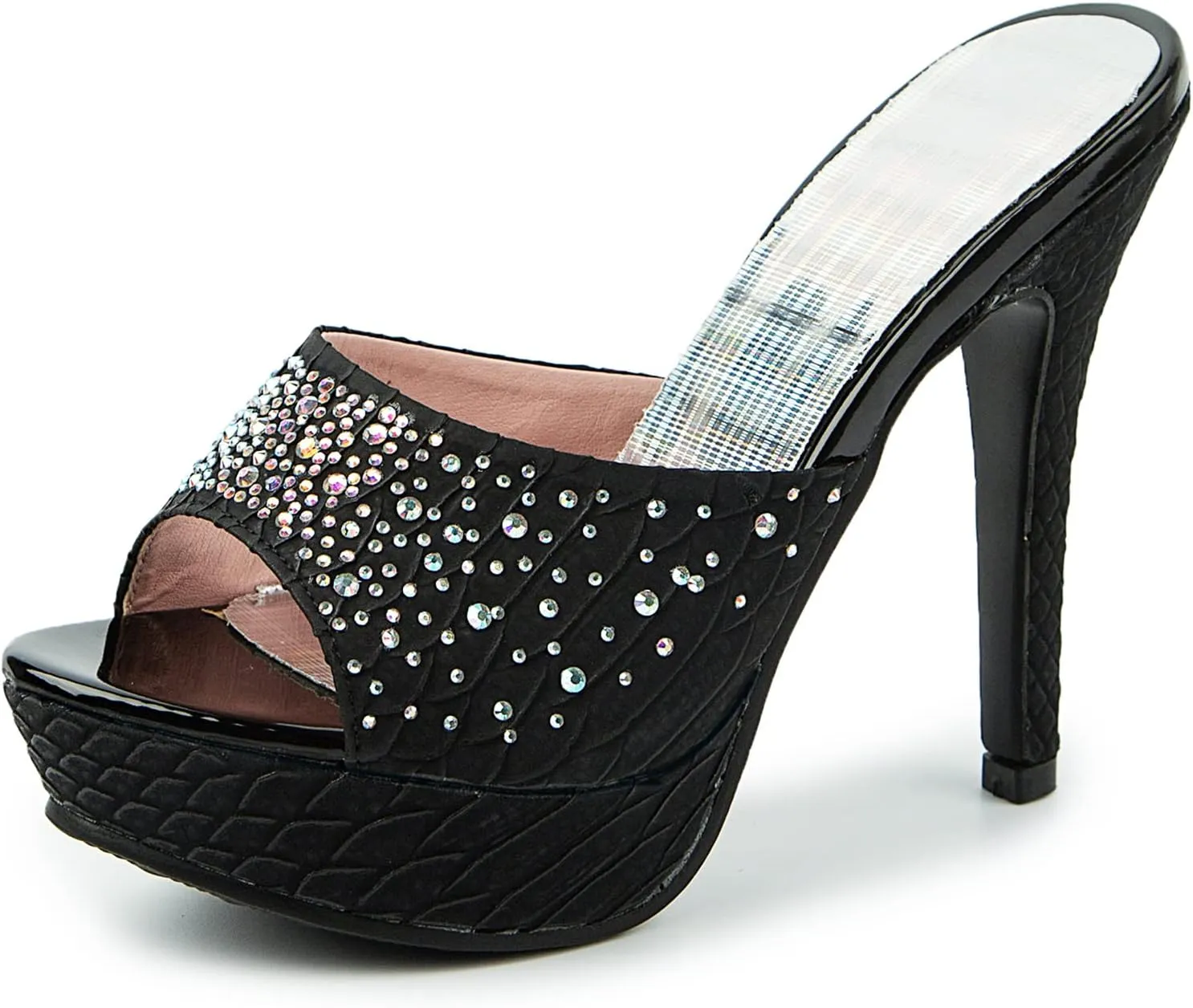 Gicoiz Women Stiletto Mules Platform High Heel Glitter Sandals Peep Toe