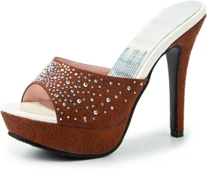 Gicoiz Women Stiletto Mules Platform High Heel Glitter Sandals Peep Toe