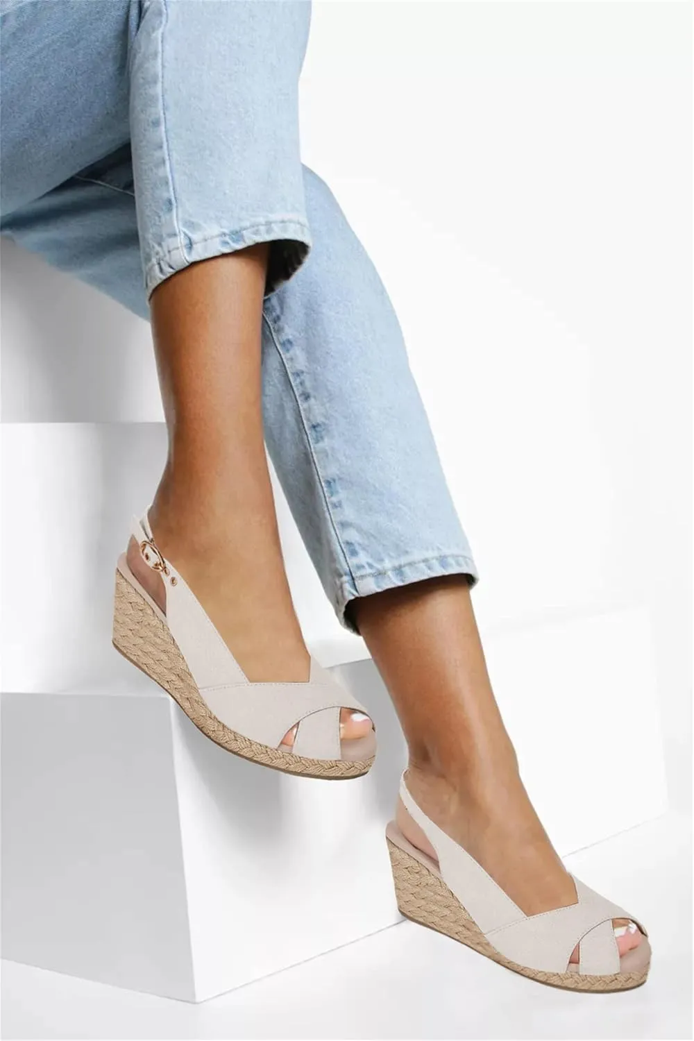 gihubafuil Women's Platform Wedges Sandals Open Toe Buckle Slingback Espadrilles Cross Band Slip-on High Heels