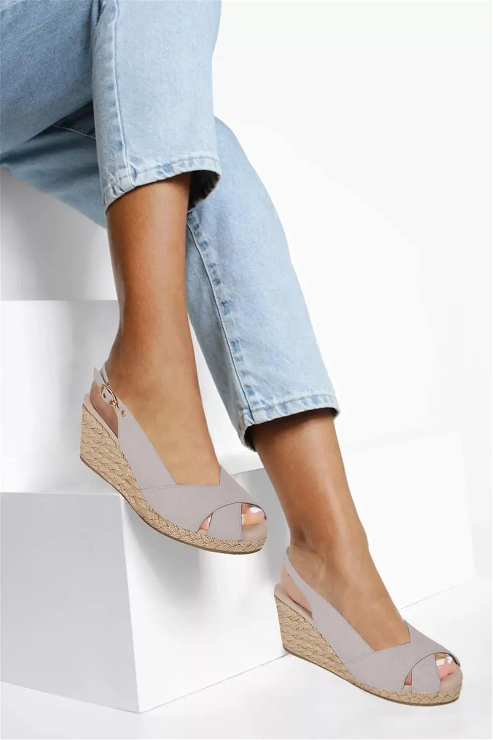 gihubafuil Women's Platform Wedges Sandals Open Toe Buckle Slingback Espadrilles Cross Band Slip-on High Heels