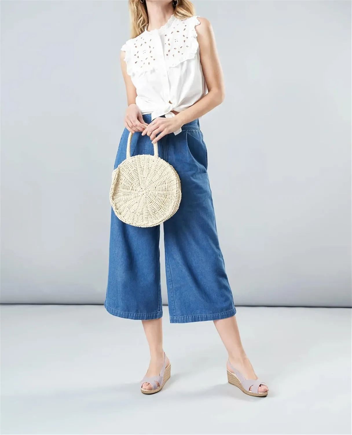 gihubafuil Women's Platform Wedges Sandals Open Toe Buckle Slingback Espadrilles Cross Band Slip-on High Heels
