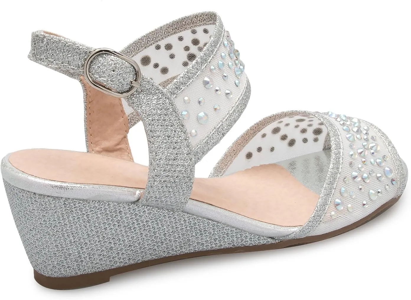Girl's Peep Toe Rhinestone Ankle Strap with Adjustable Buckle Wedge Sandals - Adorable, Comfort, Casual