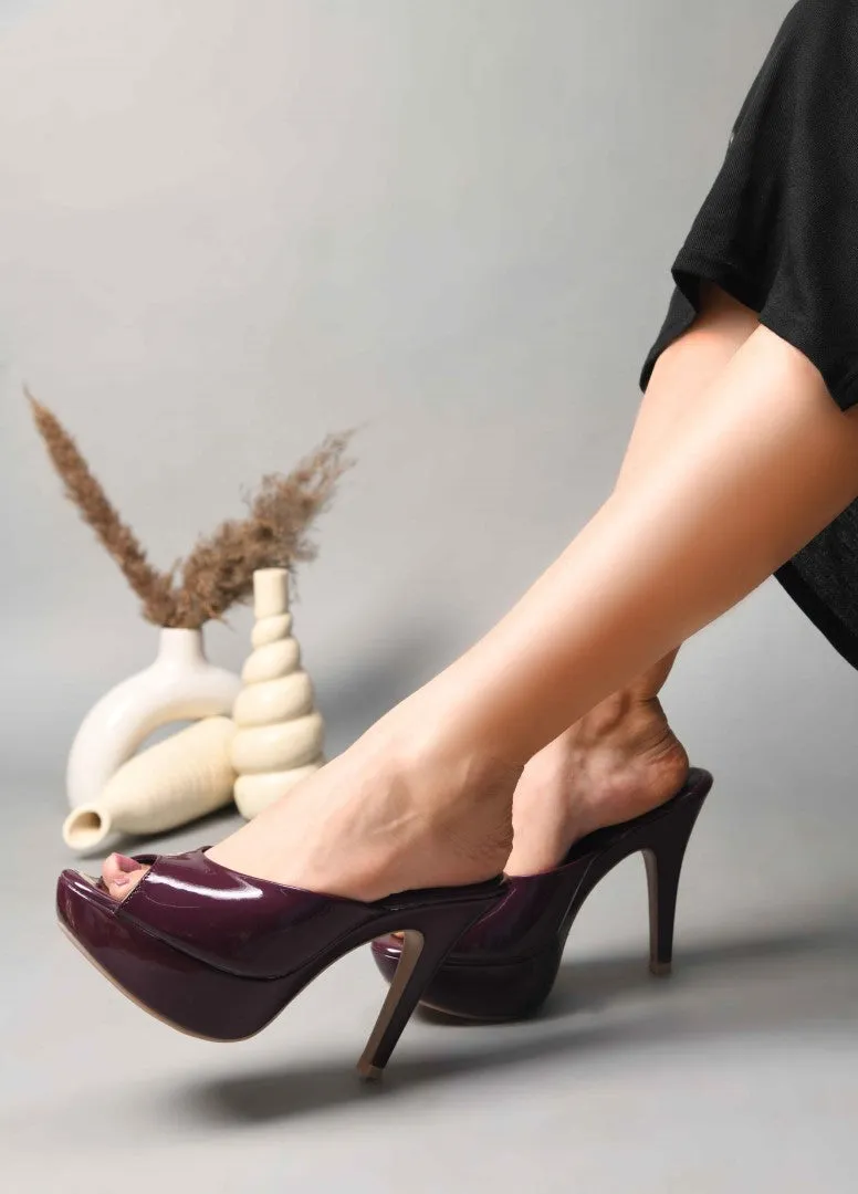 Glossy Open-Toe Platform Mules