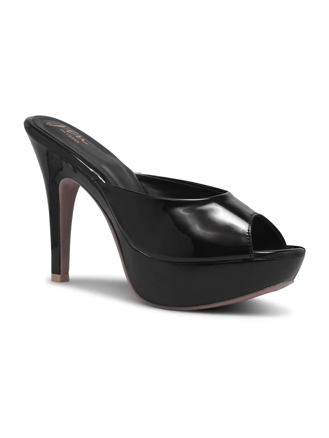 Glossy Open-Toe Platform Mules