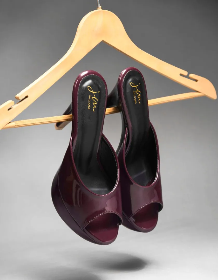 Glossy Open-Toe Platform Mules