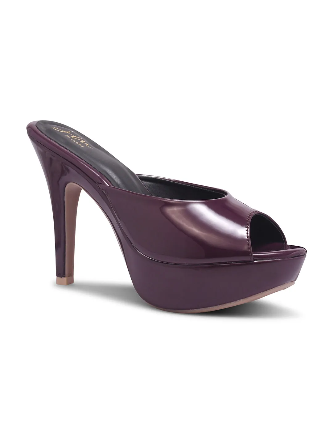 Glossy Open-Toe Platform Mules