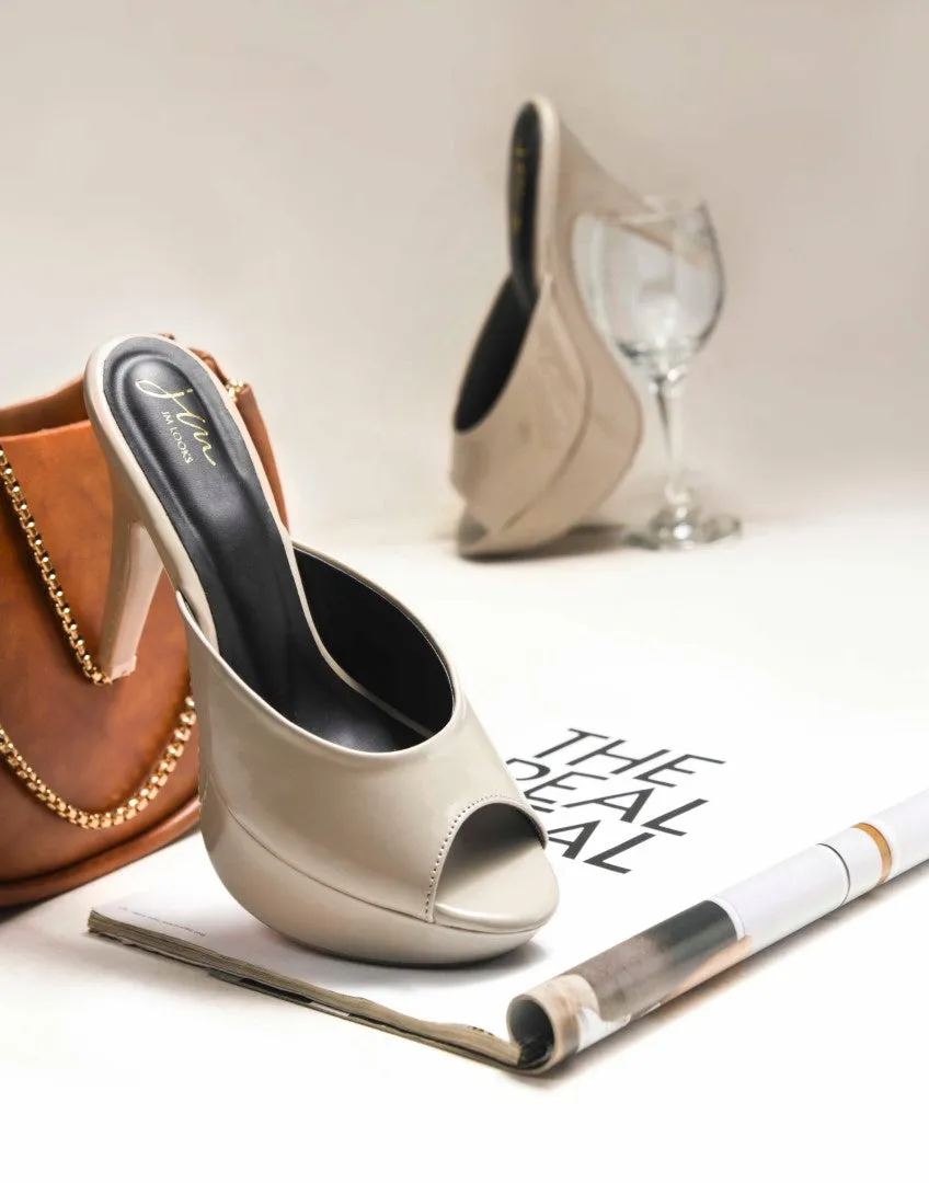 Glossy Open-Toe Platform Mules
