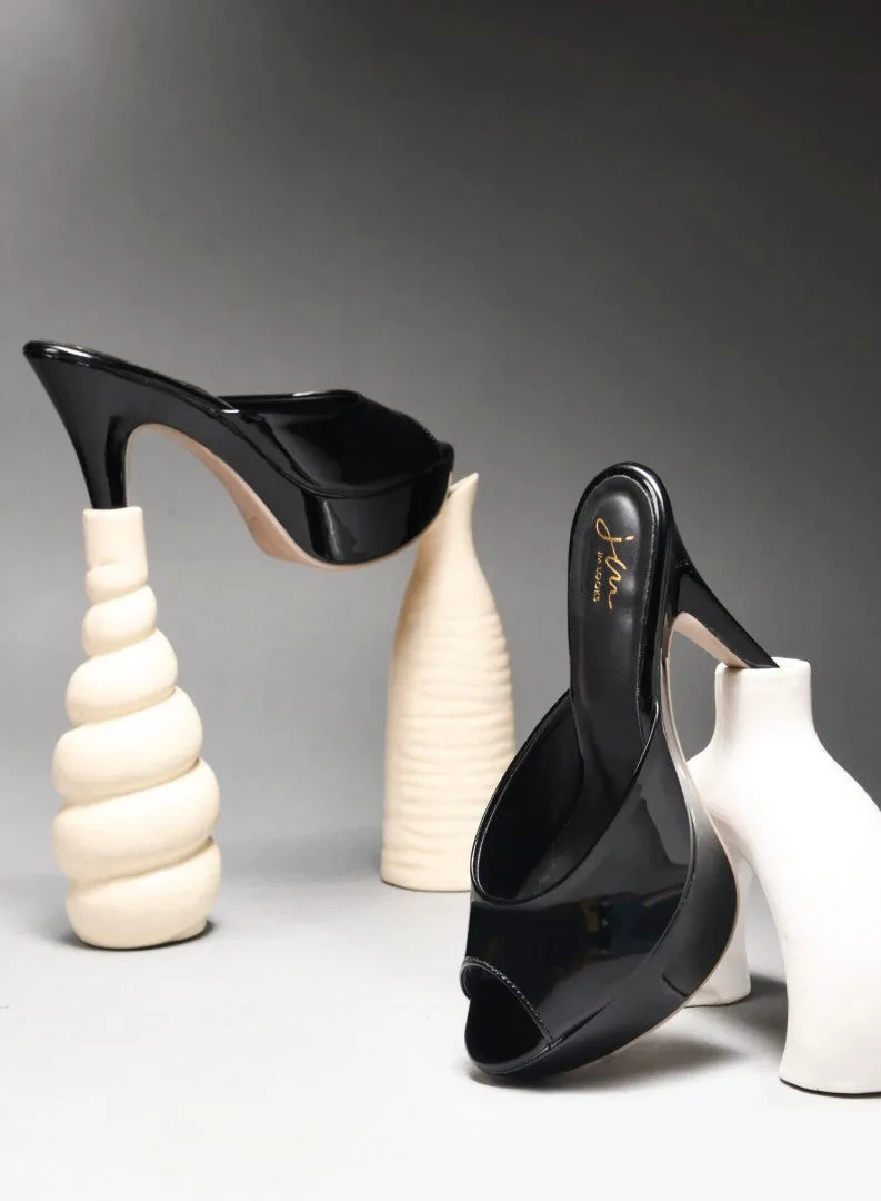 Glossy Open-Toe Platform Mules