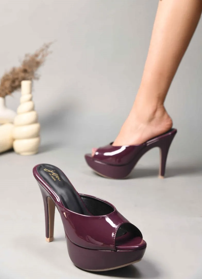 Glossy Open-Toe Platform Mules