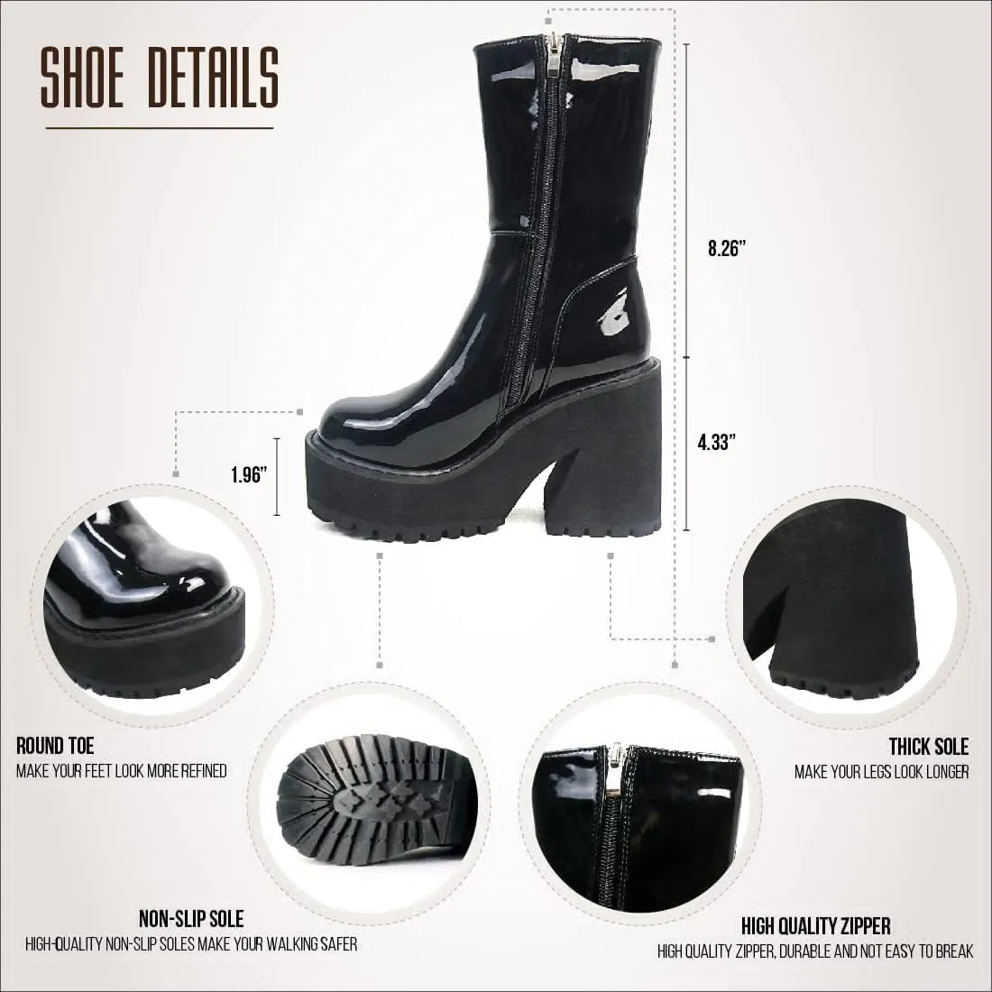Goiphrri Ankle Boots for Women Chunky Heel Platform Boots Fashion Work Combat Booties Round Toe Punk Boot Party Rave Booties for Women