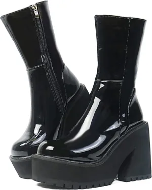 Goiphrri Ankle Boots for Women Chunky Heel Platform Boots Fashion Work Combat Booties Round Toe Punk Boot Party Rave Booties for Women