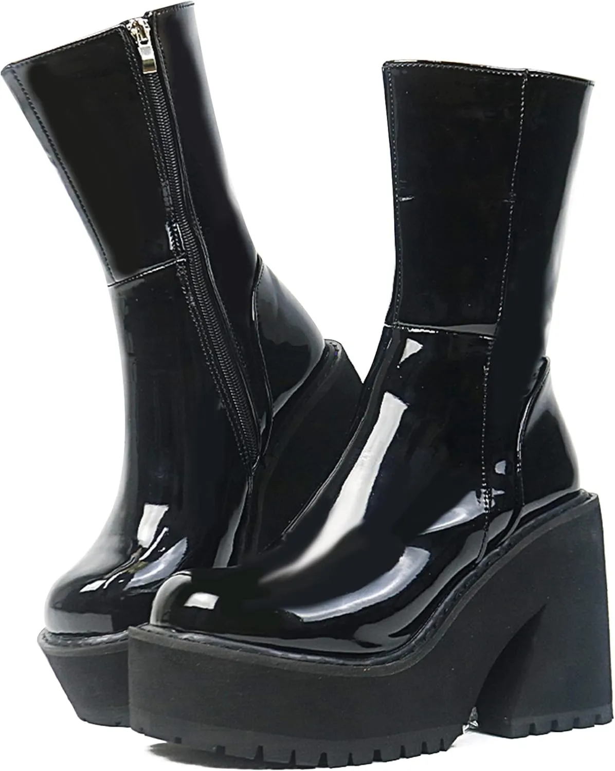 Goiphrri Ankle Boots for Women Chunky Heel Platform Boots Fashion Work Combat Booties Round Toe Punk Boot Party Rave Booties for Women