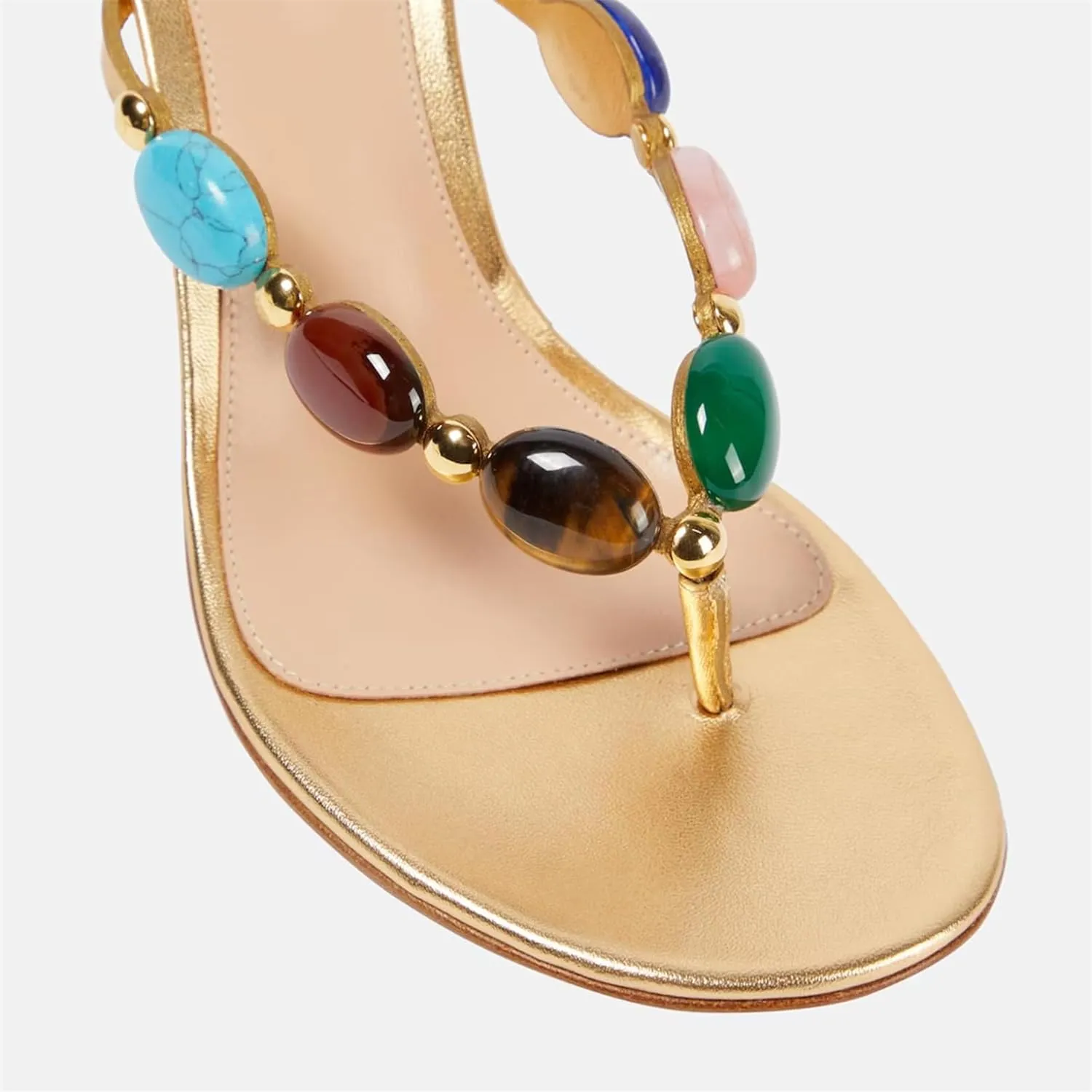 Gold Stone Thong Heeled Sandals for Women Jewelled Open Toe Flip Flop Mules High Heels Summer Wedding Pumps Shoes