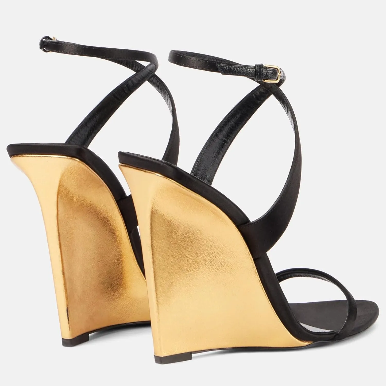 Goolita Open Pointed Toe Wedge Heels For Women Buckle Ankle Strap Heeled Sandals Sexy Slingback Party Dress Strappy Sandals