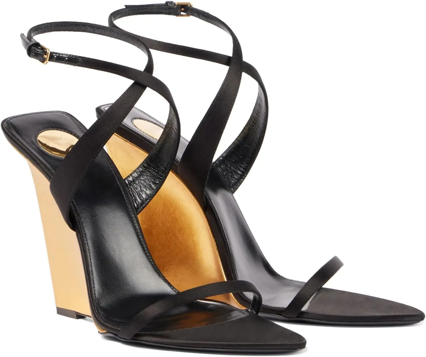 Goolita Open Pointed Toe Wedge Heels For Women Buckle Ankle Strap Heeled Sandals Sexy Slingback Party Dress Strappy Sandals