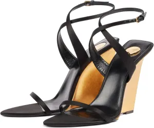 Goolita Open Pointed Toe Wedge Heels For Women Buckle Ankle Strap Heeled Sandals Sexy Slingback Party Dress Strappy Sandals