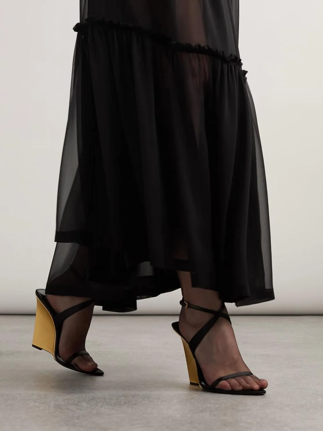 Goolita Open Pointed Toe Wedge Heels For Women Buckle Ankle Strap Heeled Sandals Sexy Slingback Party Dress Strappy Sandals