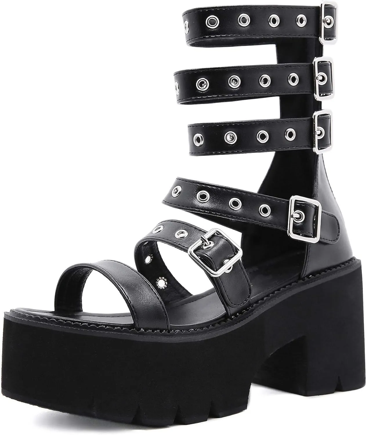 Goth Sandals Emo Shoes Wedges Heels Platform Chunky Mary Janes Slingback Buckles Cute Y2K Kawaii Grunge Punk Rock Fashion Alternative Aesthetic Shoes Rave Parties for Gothic Girls Beach Cruise Summer