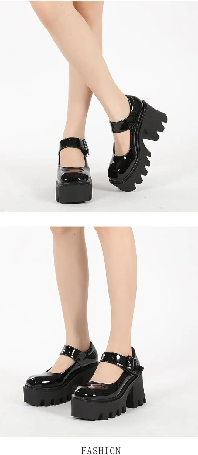 Goth Sandals Emo Shoes Wedges Heels Platform Chunky Mary Janes Slingback Cute Y2K Kawaii Lolita Grunge Punk Rock Fashion Alternative Aesthetic Pumps Rave Parties for Gothic Girls Beach Cruise Summer