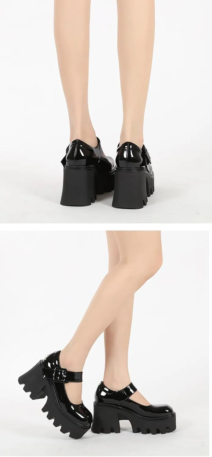 Goth Sandals Emo Shoes Wedges Heels Platform Chunky Mary Janes Slingback Cute Y2K Kawaii Lolita Grunge Punk Rock Fashion Alternative Aesthetic Pumps Rave Parties for Gothic Girls Beach Cruise Summer
