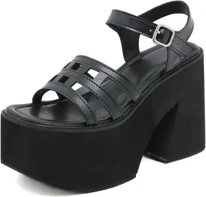 Goth Sandals Emo Wedges Heels Platform Chunky Mary Janes Slingback Cute Y2K Kawaii Lolita Grunge Punk Rock Fashion Alternative Aesthetic Shoes Rave Parties for Gothic Girls Beach Cruise Summer