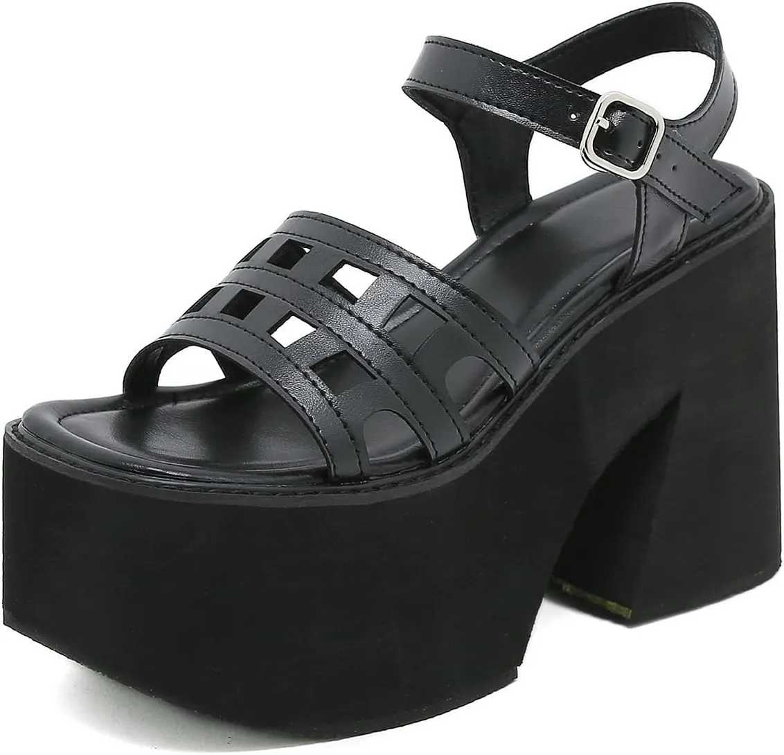 Goth Sandals Emo Wedges Heels Platform Chunky Mary Janes Slingback Cute Y2K Kawaii Lolita Grunge Punk Rock Fashion Alternative Aesthetic Shoes Rave Parties for Gothic Girls Beach Cruise Summer