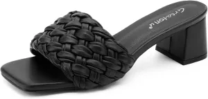 Greatonu Women's Braided Sandals with Block Heel Square Open Toe Mules Heels Summer Dressy Shoes for Women