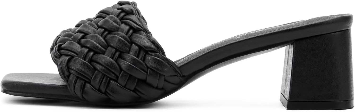 Greatonu Women's Braided Sandals with Block Heel Square Open Toe Mules Heels Summer Dressy Shoes for Women