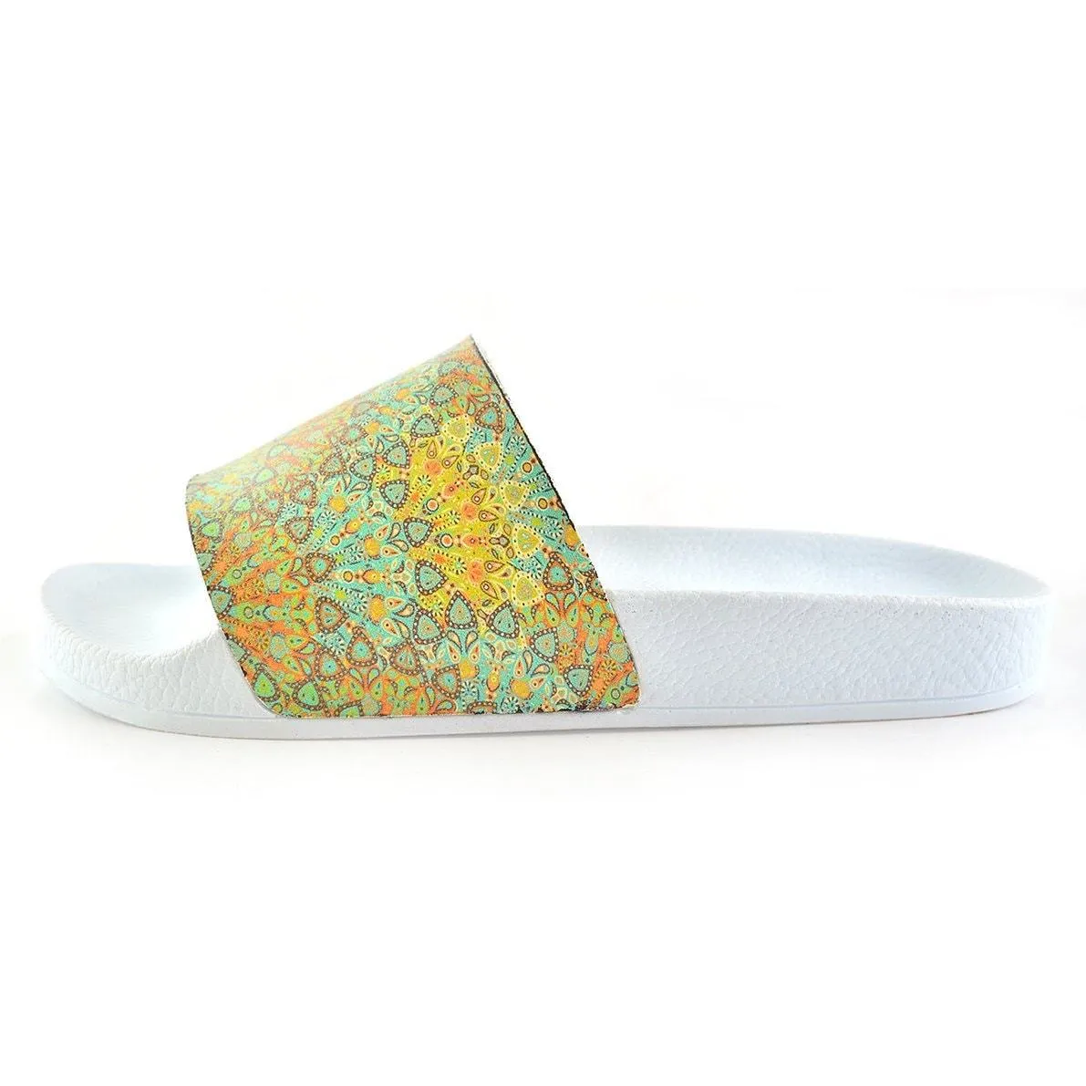 Green, Yellow, Orange Colored Flowers Patterned Sandal - CAP105