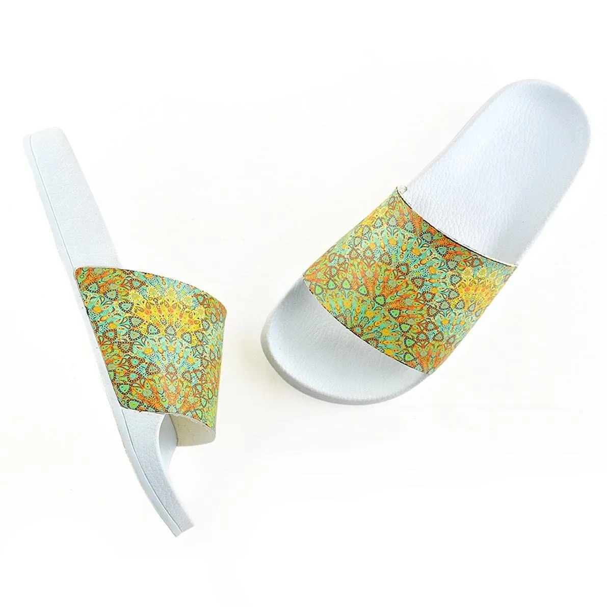 Green, Yellow, Orange Colored Flowers Patterned Sandal - CAP105