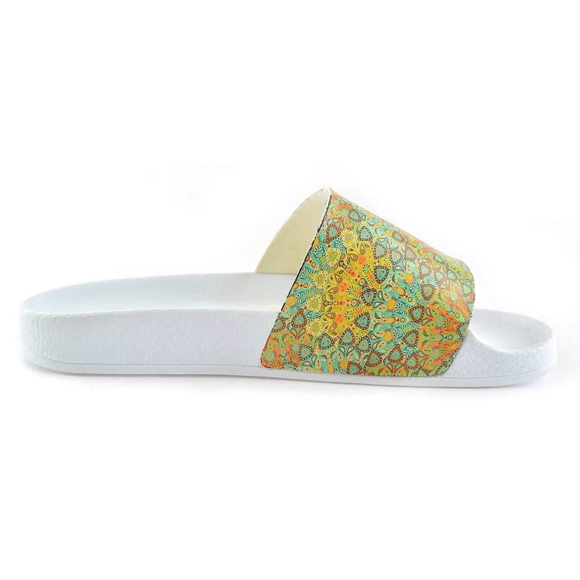 Green, Yellow, Orange Colored Flowers Patterned Sandal - CAP105