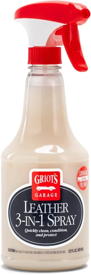 Griot’s Garage Leather 3-in-1 Spray, Cleaner and Conditioner for Leather and Vinyl, Car Seats and Vehicle Interior, Truck, RV, Boats, and Home, 10963, 22 oz