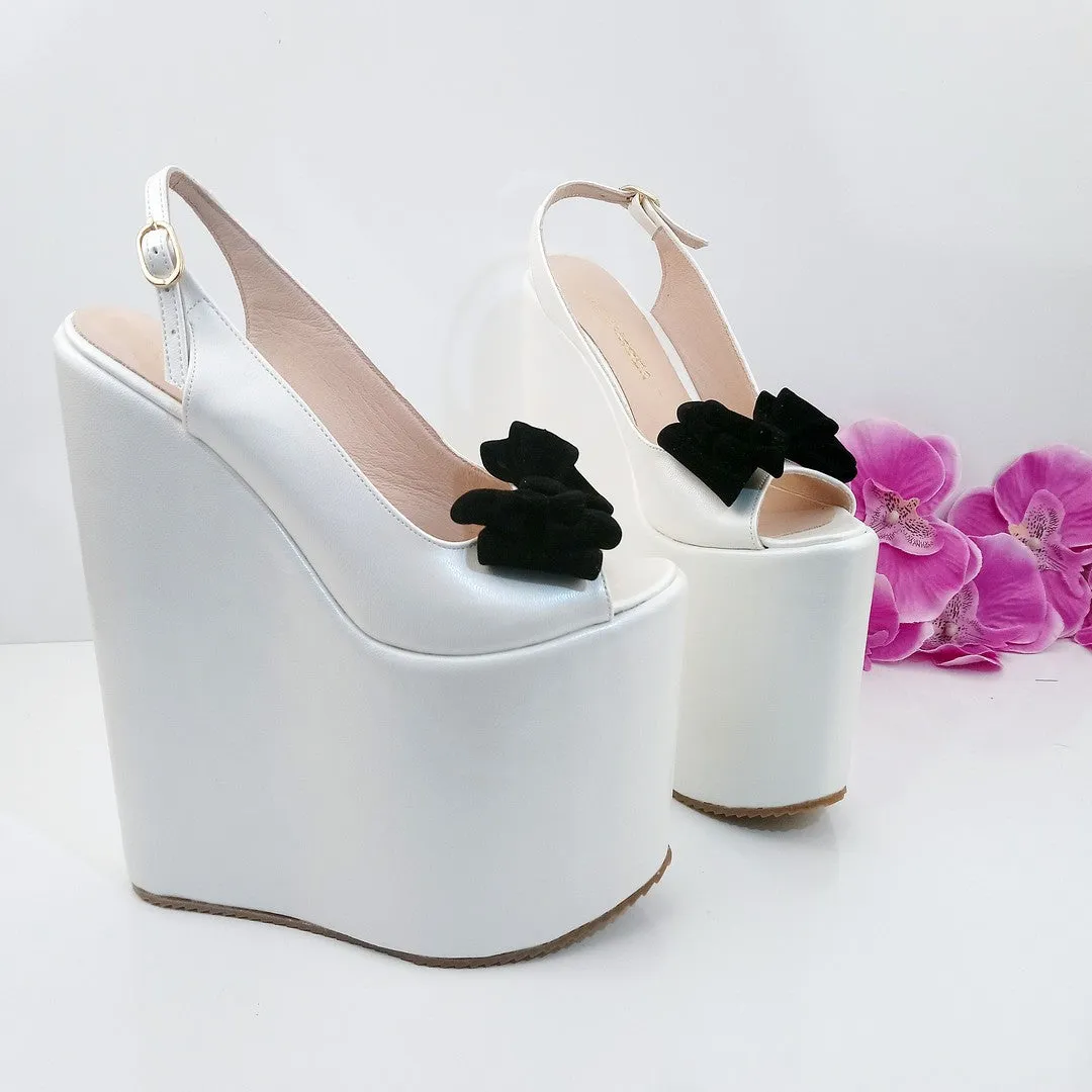 Groom White Ankle Strap Platform Wedge Bridal Shoes