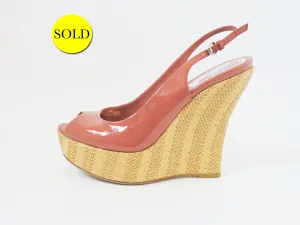 Gucci Raffia Wedge Size 37.5 It (7.5 Us)