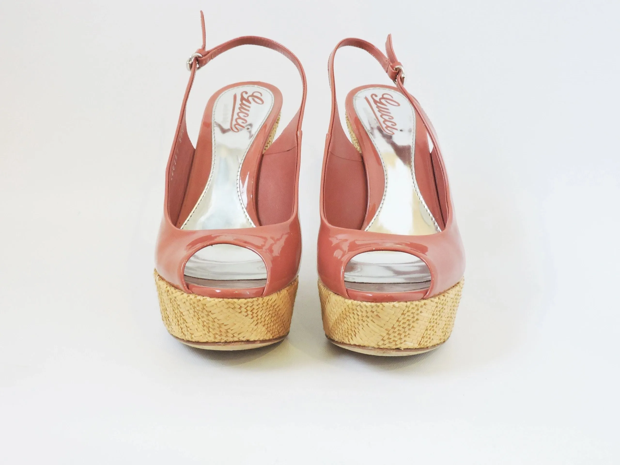 Gucci Raffia Wedge Size 37.5 It (7.5 Us)