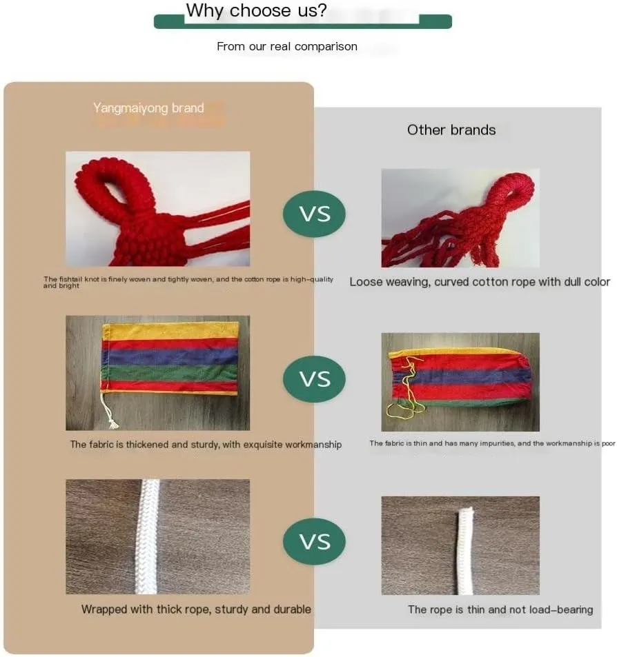 Hammock Outdoor Hammock Woven Tassel Thick Canvas Straight Stick Anti-Rollover Leisure Camping Single Double Swing Hammocks for Outside(Red,A)