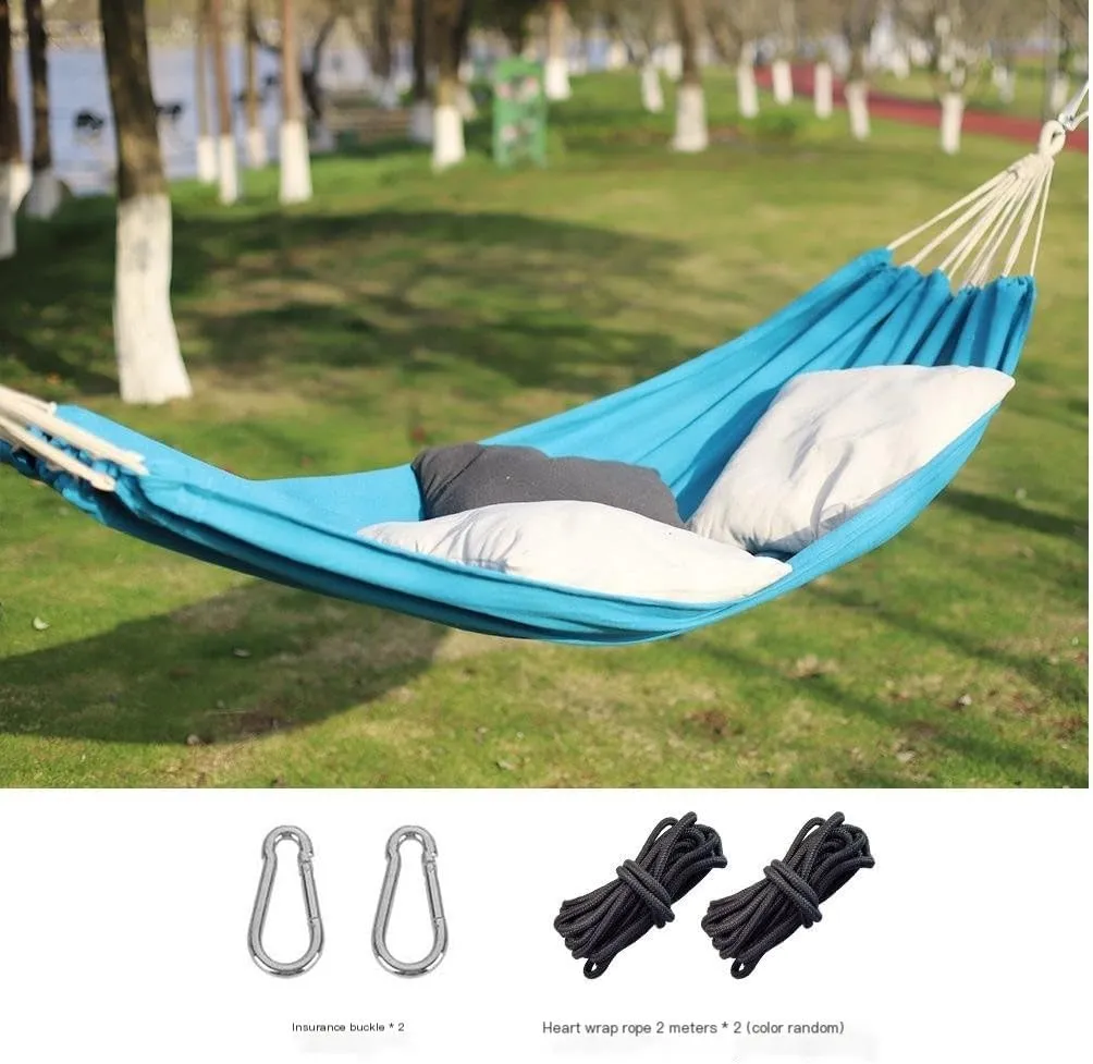 Hammock Outdoor Hammock Woven Tassel Thick Canvas Straight Stick Anti-Rollover Leisure Camping Single Double Swing Hammocks for Outside(Red,A)