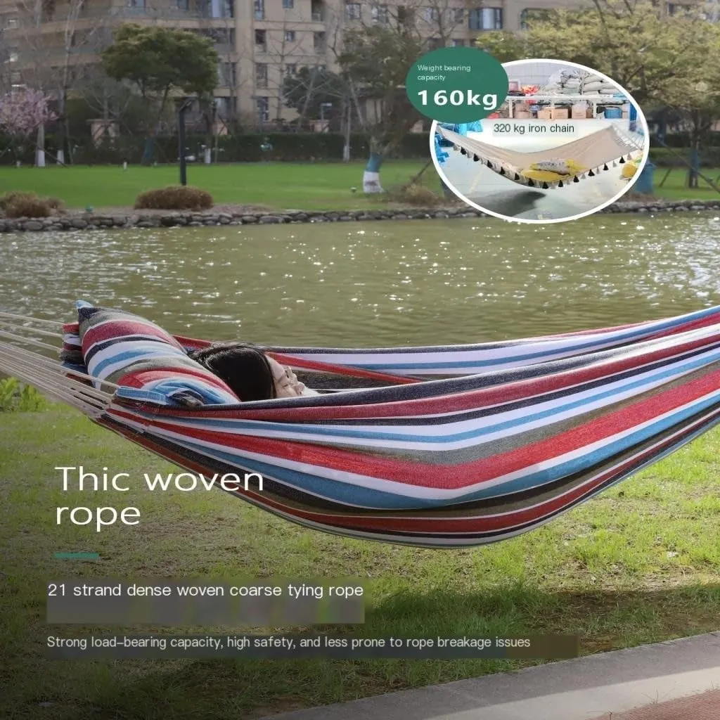 Hammock Outdoor Hammock Woven Tassel Thick Canvas Straight Stick Anti-Rollover Leisure Camping Single Double Swing Hammocks for Outside(Red,A)