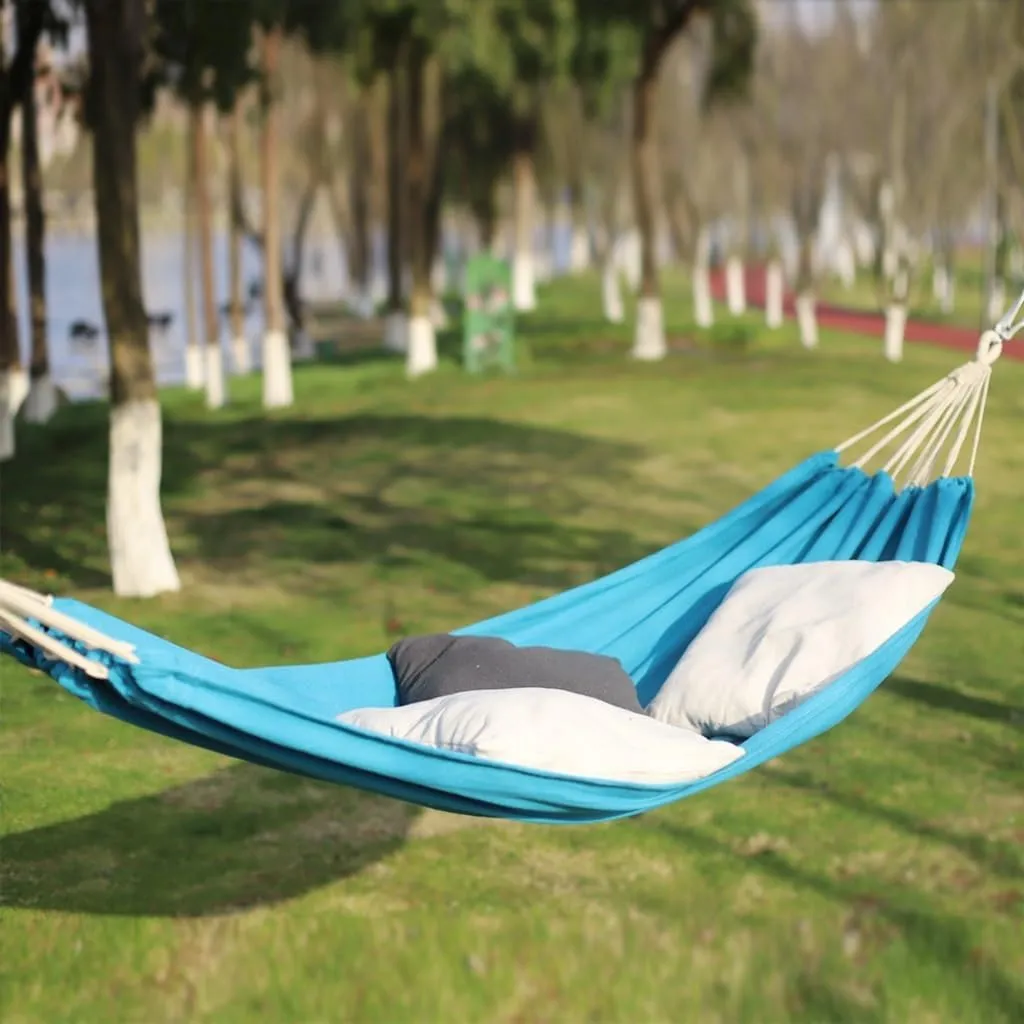 Hammock Outdoor Hammock Woven Tassel Thick Canvas Straight Stick Anti-Rollover Leisure Camping Single Double Swing Hammocks for Outside(Red,A)