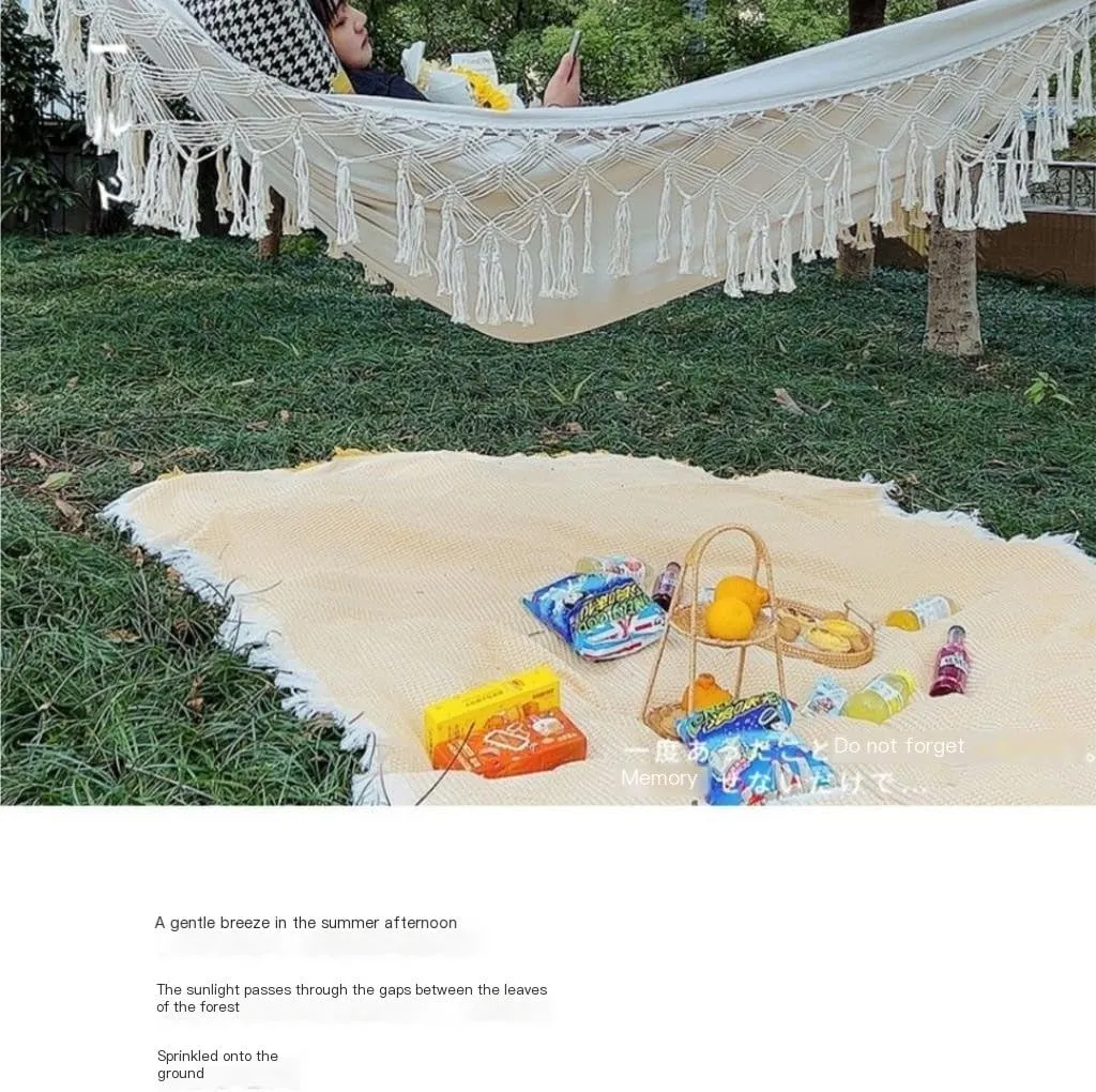 Hammock Tassel Outdoor Camping Hammock Outdoor Single Double Camping Swing Adult Thick Canvas Leisure Homestay Hammocks for Outside(Large)