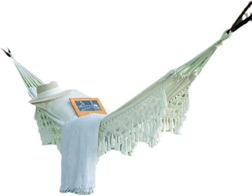 Hammock Tassel Outdoor Camping Hammock Outdoor Single Double Camping Swing Adult Thick Canvas Leisure Homestay Hammocks for Outside(Large)