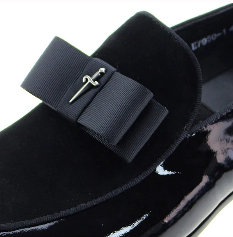 Handmade Leather Patchwork Bow Knot Loafers for Men