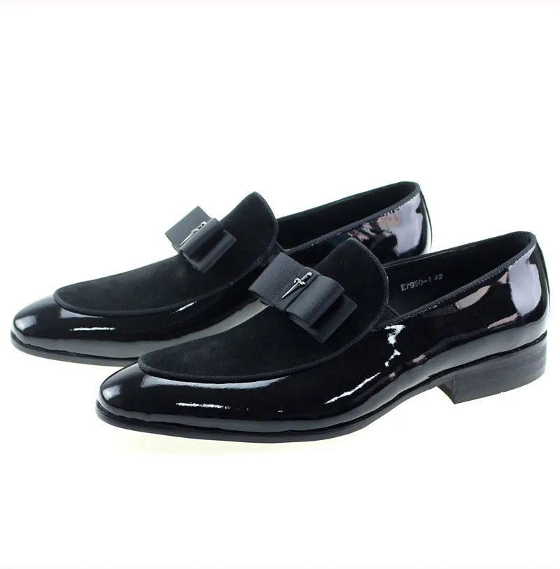 Handmade Leather Patchwork Bow Knot Loafers for Men