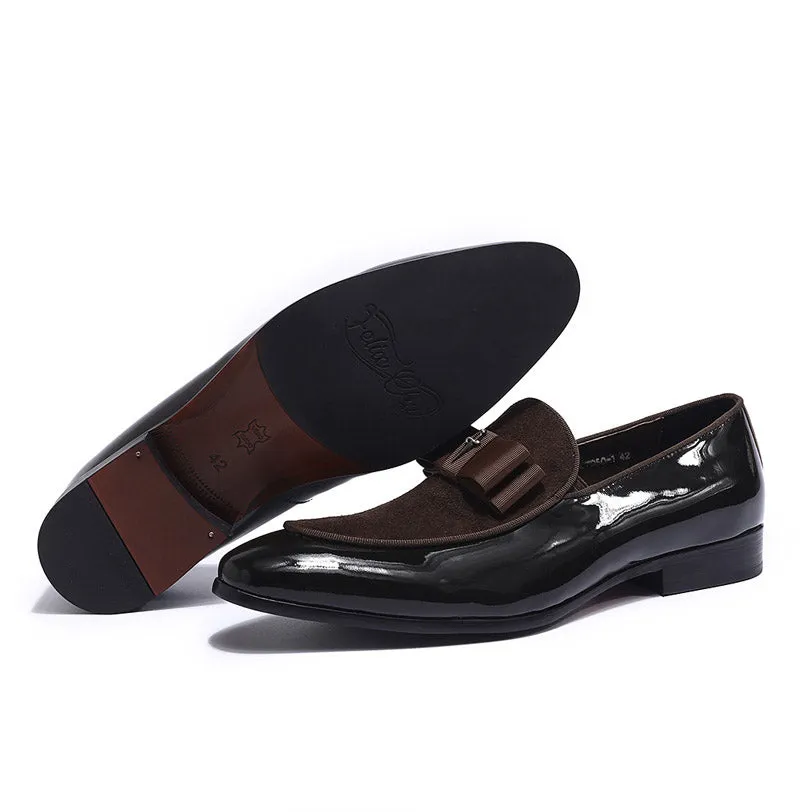 Handmade Leather Patchwork Bow Knot Loafers for Men