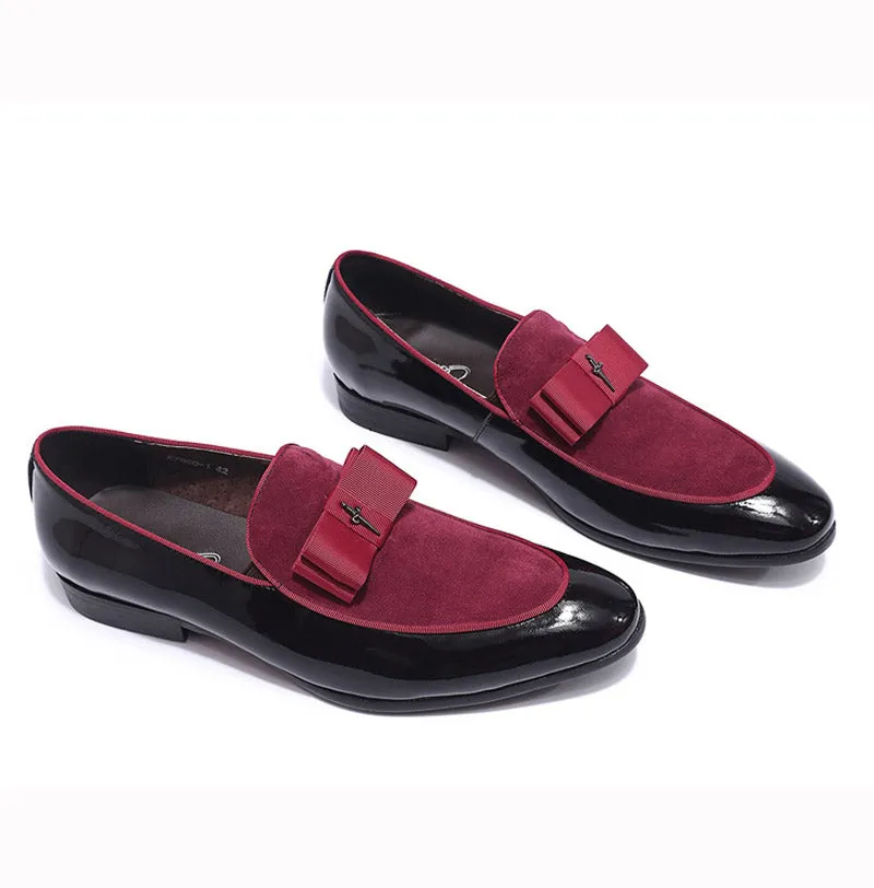 Handmade Leather Patchwork Bow Knot Loafers for Men