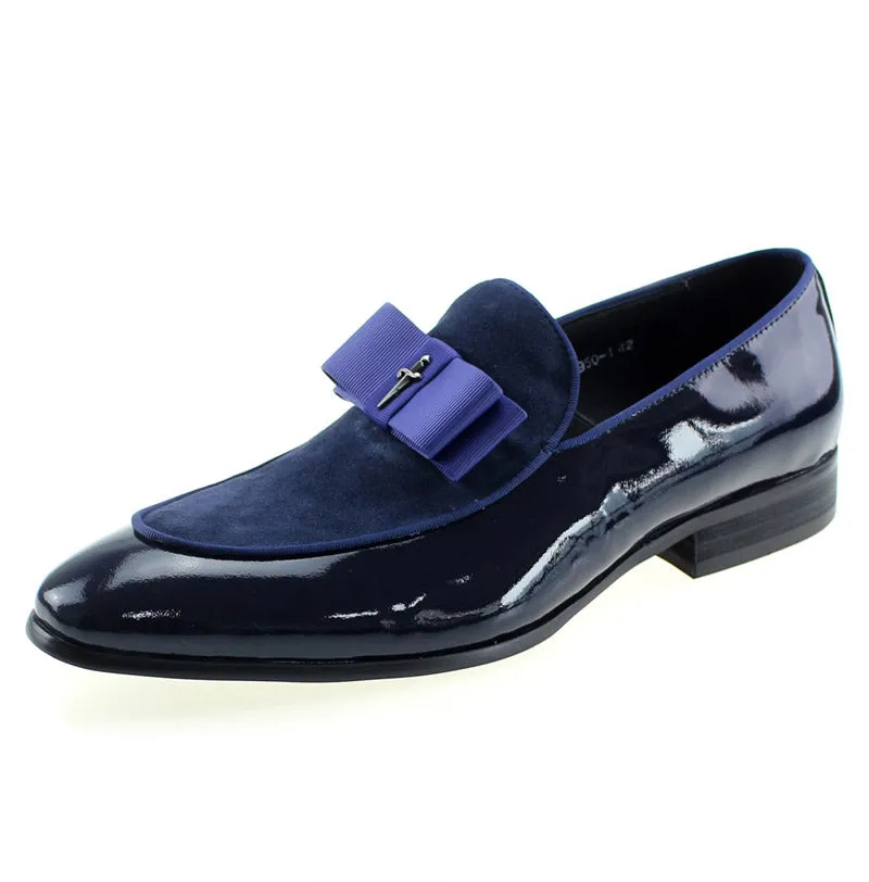 Handmade Leather Patchwork Bow Knot Loafers for Men
