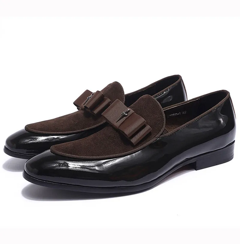 Handmade Leather Patchwork Bow Knot Loafers for Men