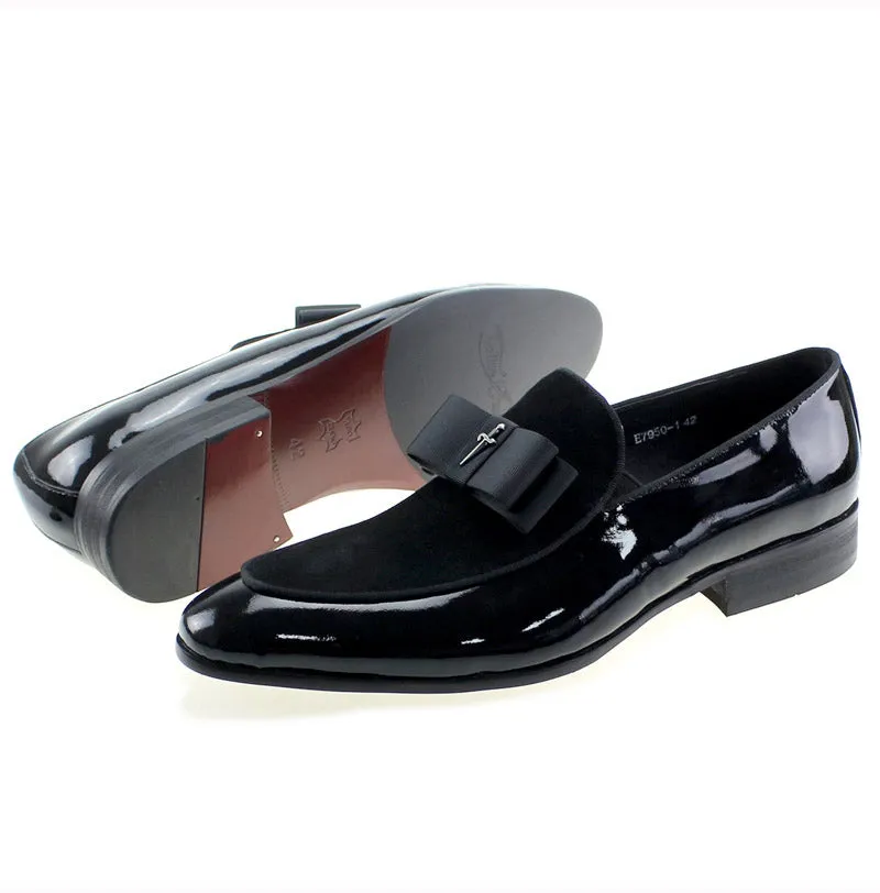 Handmade Leather Patchwork Bow Knot Loafers for Men